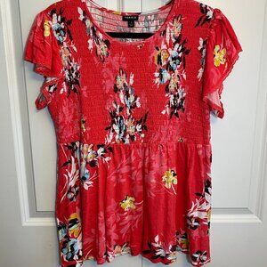 Torrid - Short-Sleeve Smocked Floral Blouse - Size 1